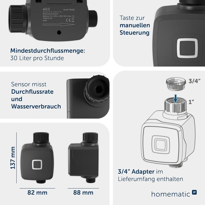Homematic IP Актор поливу антрацит, розумний дім, керування через додаток, інтелектуальний контролер поливу саду