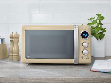 Мікрохвильова піч Swan Retro SM22030CNEU 20 л, 800 Вт, 5 режимів, розморожування, таймер 60 хв, вінтажний дизайн, кремова, дзеркальні дверцята