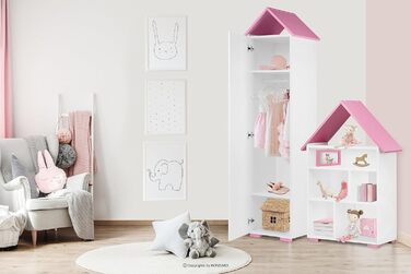 Дитяча шафа KONSIMO PABIS 190,5x47,5x46 см, будиночок, рожевий, книжкова полиця для дівчаток і хлопчиків