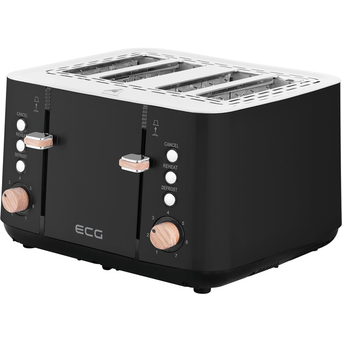 Тостер ECG ST 4768 Timber Black, 4 скибки, чорний, дерево