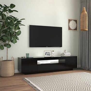 Тумба під телевізор vidaXL з LED підсвіткою, чорна, 160x35x40 см, сучасний ТВ стіл, медіа-комод