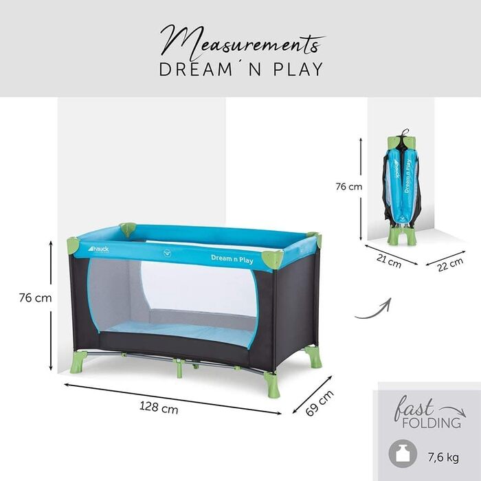 Дитяче складне ліжечко Hauck Dream n Play з матрацом, синє, для подорожей