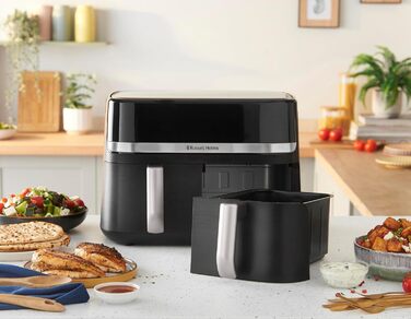 Аерофритюрниця Russell Hobbs SatisFry 9 л, 2 камери, 9 програм, тиха, без олії, посудомийна, до 200°C, функція підтримки тепла