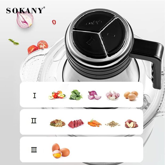 М'ясорубка-подрібнювач Sokany 800W з чашею 3л з нержавіючої сталі, електричний мультиподрібнювач з 2 швидкостями для м'яса, овочів, фруктів