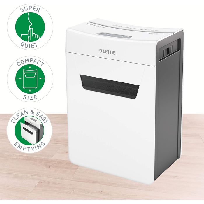 Leitz IQ 10X Premium Protect: Шредер для документів, 6 листів, білий, 18л, для офісу та дому, сертифікований TÜV+GS