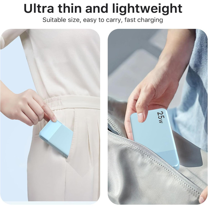 Power Bank NOBIS 10000mAh з цифровим дисплеєм, USB-C, швидка зарядка PD/QC, 25W, блакитний