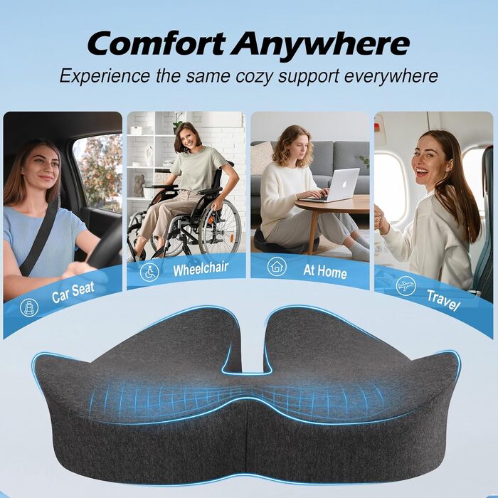 Подушка для офісного крісла Lofty Aim з піни Memory Foam: ортопедична, для попереку, від болю в сідницях, для офісу, авто, літака, інвалідного візка – чорний та темно-сірий