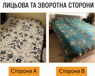 HOORDRY бавовняна плед-покривало 230×250 см двосторонній, бохо, з китицями, синій/бежевий, м'який для дивана, ліжка, крісла Blue Bird
