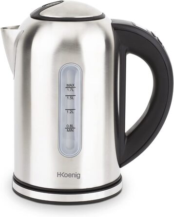 Електрочайник H.Koenig BOE50, програмований, 1,7 л, нержавійка, 40-100°C, для чаю та кави, сріблястий
