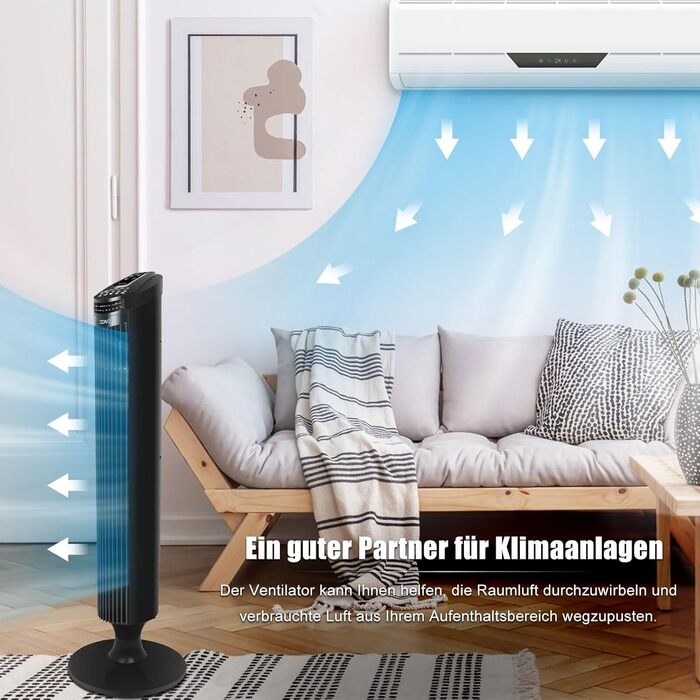 Вежа-вентилятор Turmventilator з пультом, 3 швидкості, авто-функція, 70° осциляція, таймер 7.5 год, електричний, 84 см