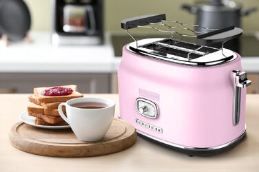 Тостер Westinghouse Retro Pink, 2 тости, широкі слоти, підставка для підігріву, 815 Вт