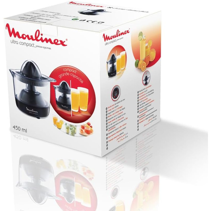 Цитрусовижималка електрична Moulinex Ultra Compact PC120870, 450 мл, чорна - для апельсинів та інших цитрусових