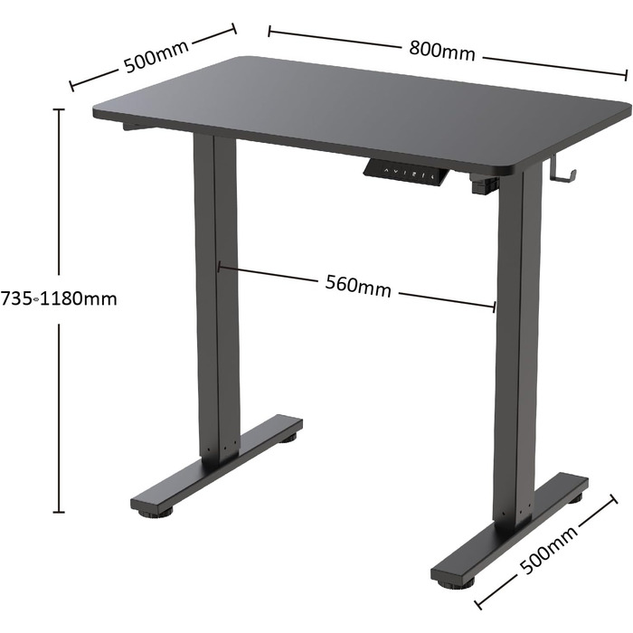 Регульований по висоті письмовий стіл MiniDesk, чорний (73–118 см)