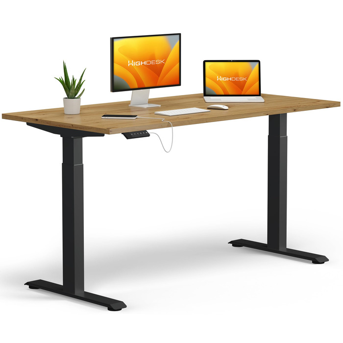 Електричний підйомний стіл KRIEG HighDesk Basic: регульований стіл для роботи сидячи та стоячи (120 x 70 см, чорний + дуб)