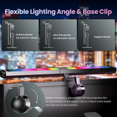 Quntis LED лампа для монітора 51 см, RGB підсвітка, USB, регульована світлова панель для комп’ютера, 15 кольорів, для ігор та читання