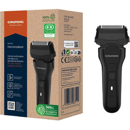 Чоловіча електробритва GRUNDIG MS 6330, 60 хв роботи, висувний тример, 3-різальний блок, 74% перероблений пластик, для подорожей, чорна