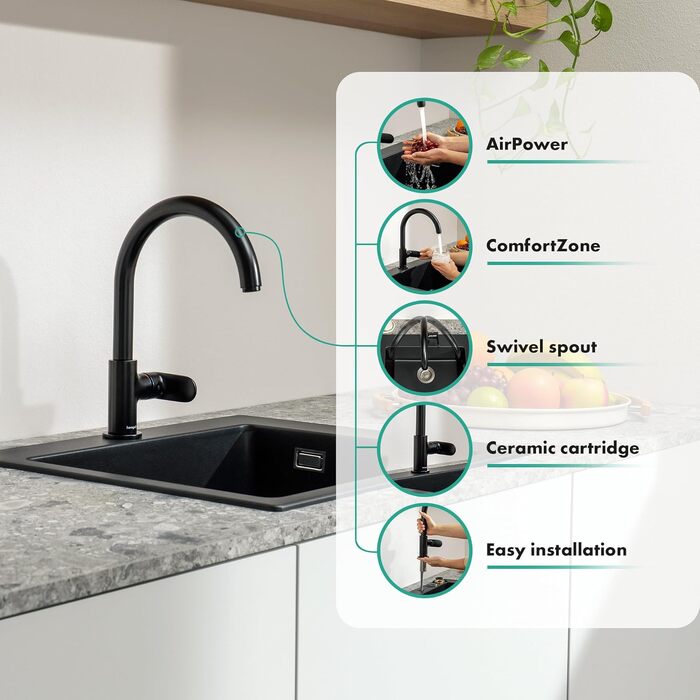 Змішувач кухонний Hansgrohe Vernis Blend M35 матовий чорний, високий вилив 260 мм