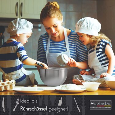 Набір мисок із нержавіючої сталі Winzbacher з кришками, 5 штук (1л, 1,5л, 2,5л, 3,5л, 4,5л), рифлені, для змішування та салатів, нековзкі, штабельовані, можна мити в посудомийній машині, з теркою