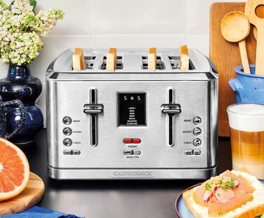 Тостер електричний GASTROBACK Design Toaster Digital 4S, 4 тости, нержавіюча сталь, сріблястий, 7 програм, LCD-дисплей, 950 Вт