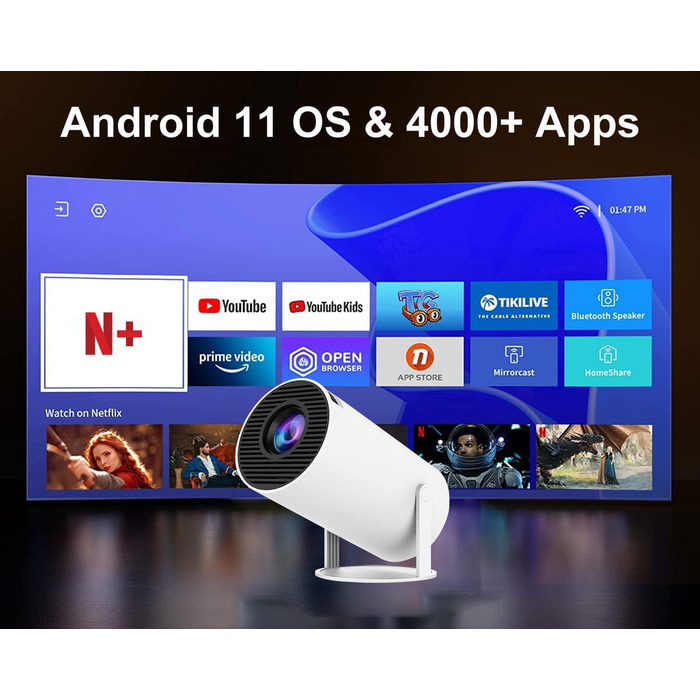 Mini проєктор Salange HY300SE: 4K, WiFi 6, Android 11, 180° обертання, для телефону/Xbox/ноутбука/TV Stick/USB
