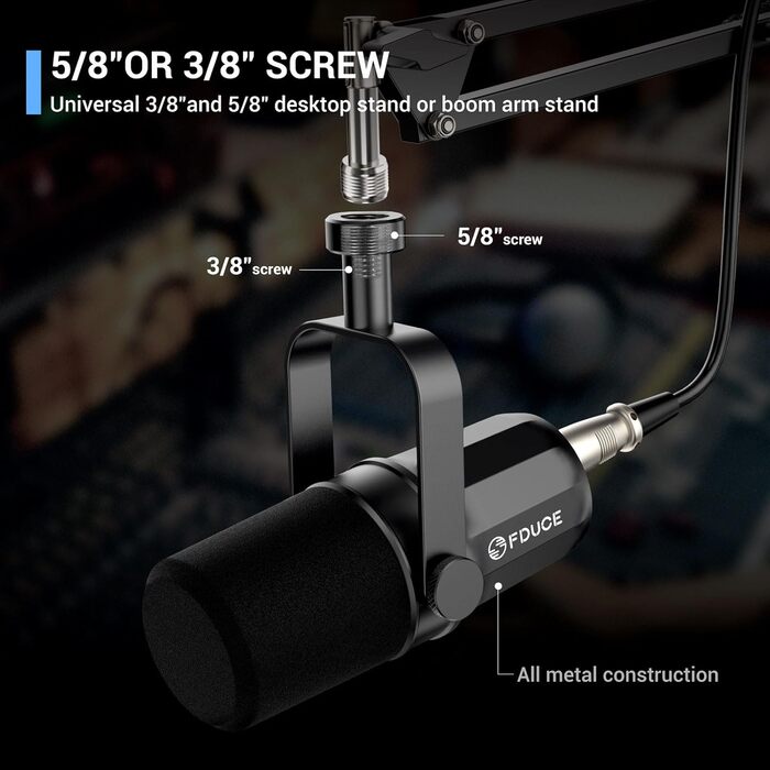Динамічний мікрофон FDUCE SL40X XLR для вокалу, подкастів, ігор, стрімінгу та трансляцій, повністю металевий корпус, шумозахисна технологія, чорний