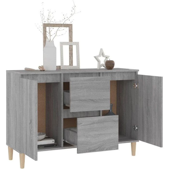 Комод vidaXL з 2 шухлядами і 2 дверцятами, сіро-дубовий Sonoma, 103,5x35x70 см, деревостружкова плита, багатофункціональна тумба для вітальні чи спальні