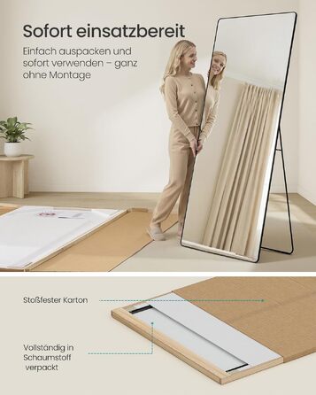 Дзеркало повнорозмірне SONGMICS 160x50 см, чорне, в алюмінієвій рамі, для спальні, вітальні, передпокою