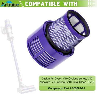 Миючий HEPA-фільтр Artraise V10 для Dyson V10 SV12 Cyclone Animal Absolute Motorhead, 4 шт., змінний фільтр для пилососа, заміна DY-969082-01