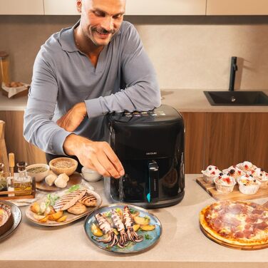 Аерофритюрниця-гриль Cecotec Cecofry Grill Smokin'Prime 4000, 4 л, 1900 Вт, з функцією копчення, гриль-панеллю та рухомою перегородкою, чорна