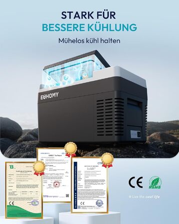 Автомобільний компресорний холодильник EUHOMY 25л з Wi-Fi, -20°C~20°C, 12/24V, 100-240V для кемпінгу, подорожей, човна, сірий