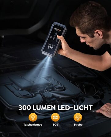 Портативний пусковий пристрій YaberAuto YA70 з компресором 150 PSI, Powerbank 21800mAh, ліхтарик 300 Lumen, LCD екран
