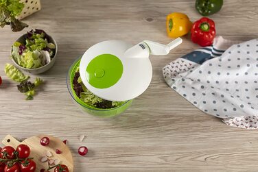 Сушарка для салату KUHN RIKON 21 см, біло-зелена, з кнопкою зупинки, кухонний аксесуар