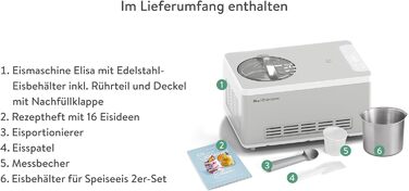 Морозивниця та йогуртниця SPRINGLANE Elisa 2,0 л з компресором, нержавіюча сталь, 220 Вт, функції охолодження та нагріву, рецептник, срібляста, додатковий контейнер