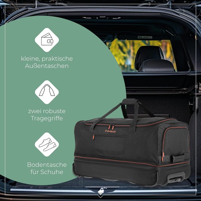 Дорожня сумка на колесах Travelite Basics Duffle L, 70 см, 98-119 л, чорно-помаранчева