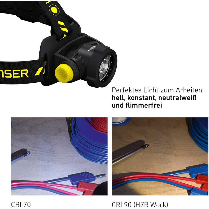 Налобний ліхтар Ledlenser H7R Work, 1000 люмен, акумуляторний, LED, IP67, магнітна зарядка, для шолома, високий CRI, фокусування, диммер, 250 м