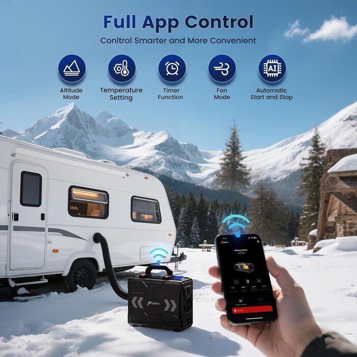 Портативна дизельна повітряна теплова гармата Toolbox 2S 8kW, 220-240V AC / 12/24V DC, з Bluetooth, 6л бак, автоматичний старт/стоп, 2025