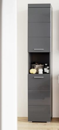 Високий шафа для ванної trendteam Amanda, 37x190x31 см, агавово-сірий глянець