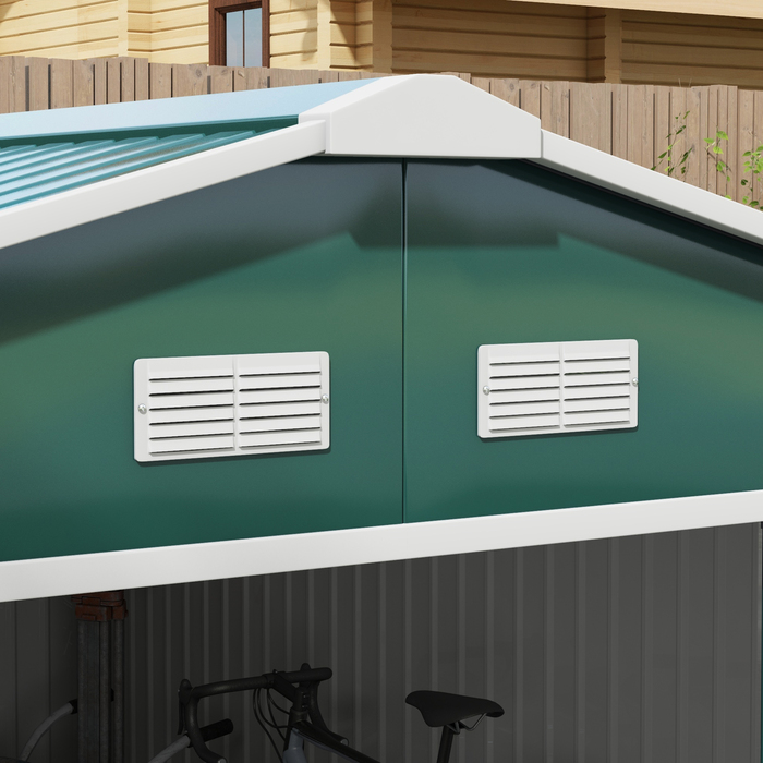 Outsunny Garden сарай 12,4 м², садовий сарай з односхилим дахом, розсувні двері, фундамент, 340 x 386 x 200 см, садовий сарай з оцинкованої сталі, стійкий до погодних умов, для саду, темно-зелений