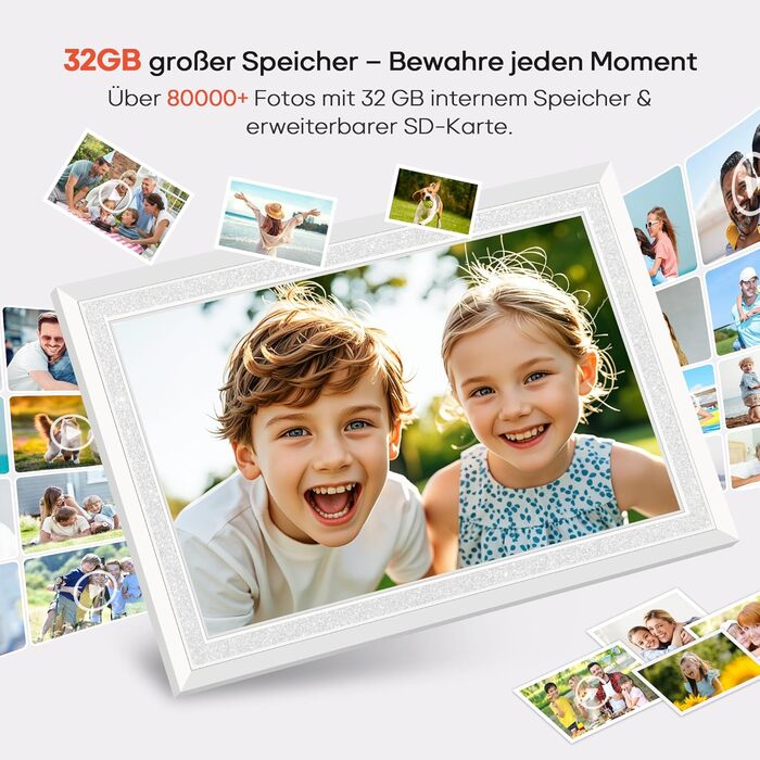 Frameo: Цифровий фоторамка 10.1 дюйма, HD 1280*800 IPS, сенсорний екран, 32GB, автоповорот, Frameo App