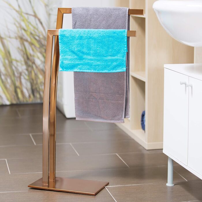 Підставка для рушників Relaxdays WIMEDO, 2 перекладини, 80x32x20 см, прямокутна основа, купер, нержавіюча сталь, для ванної кімнати