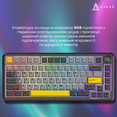 Ігрова дротова механічна клавіатура Ajazz AK820 MAX Magnetic switches-Black-Gray-Yellow-RGB