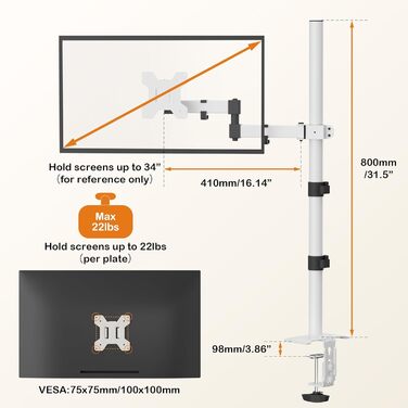 Кріплення для монітора Bracwiser: регульована підставка для LCD/LED моніторів 13-32", до 10 кг, VESA 75x75/100x100