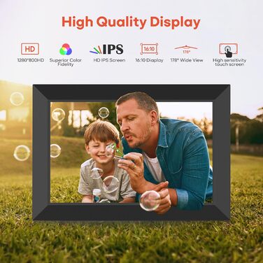 Цифровий фоторамка Frameo 10.1 дюйма WiFi, IPS сенсорний екран, 32GB, автоматичне обертання, для стін, миттєва відправка фотографій