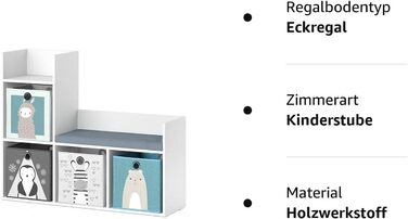 Дитяча книжкова полиця Vicco Luigi біла з 2 коробами, 107.2x88.6 см