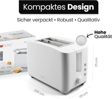 Тостер Clatronic TA 3801, 2 слоти, підставка для булочок, функції розморожування та підігріву, білий