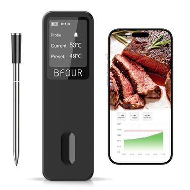 Бездротовий термометр для м'яса BFOUR 2025 з Bluetooth, подвійний сигнал, моніторинг через додаток, водонепроникний IP67, для гриля, печі, коптильні, ротатерії