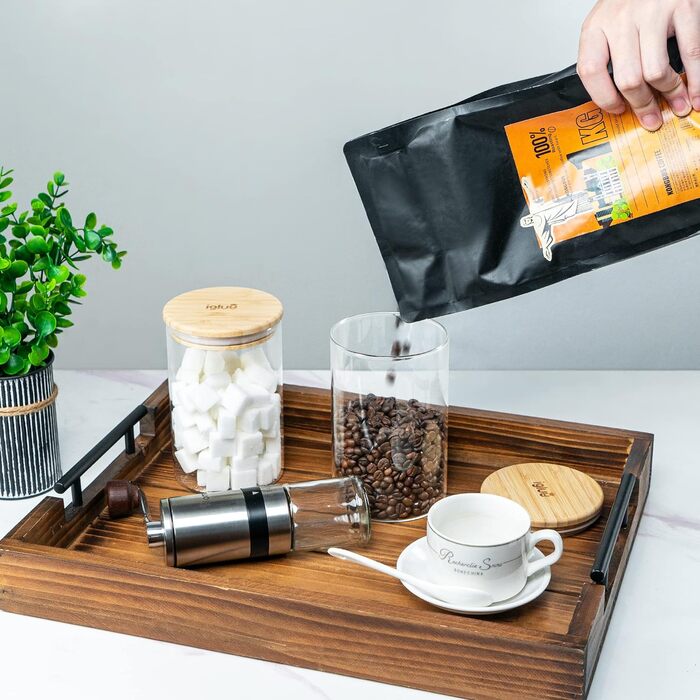 Набір скляних контейнерів Igluu Meal Prep 900 мл, 3 шт, боросилікатне скло з бамбуковою кришкою, герметичні контейнери для зберігання продуктів: макарони, мюслі, цукор, кава