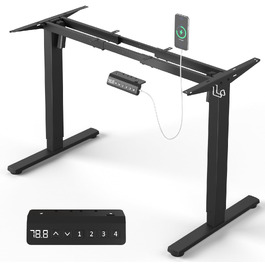 Електричний регульований стіл з USB-C, пам'яттю та захистом від зіткнень, 2 двигуни, чорний