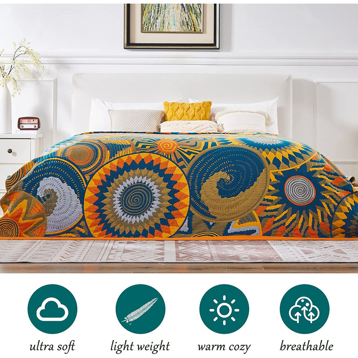 HOORDRY Покривало Boho 150x200 см, бавовняне, двостороннє, з орнаментом, для дивану, ліжка, крісла