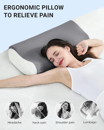 Подушка ортопедична Elviros з піною Memory Foam для сну на боку та спині, регульована, знімний чохол сірий